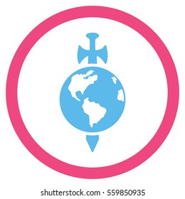 Earth Guard vector bicolor rounded icon. Image style is a flat icon symbol inside a circle, pink and blue colors, white background.