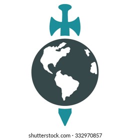 Earth Guard vector icon. Style is bicolor flat symbol, soft blue colors, rounded angles, white background.