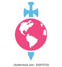 Earth Guard vector icon. Style is bicolor flat symbol, pink and blue colors, rounded angles, white background.