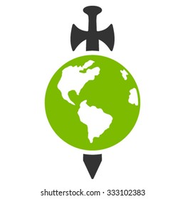 Earth Guard vector icon. Style is bicolor flat symbol, eco green and gray colors, rounded angles, white background.