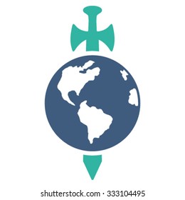 Earth Guard vector icon. Style is bicolor flat symbol, cobalt and cyan colors, rounded angles, white background.