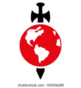 Earth Guard vector icon. Style is bicolor flat symbol, intensive red and black colors, rounded angles, white background.