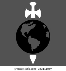 Earth Guard vector icon. Style is bicolor flat symbol, black and white colors, rounded angles, gray background.