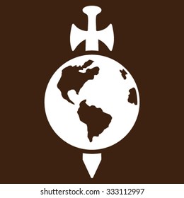 Earth Guard vector icon. Style is flat symbol, white color, rounded angles, brown background.