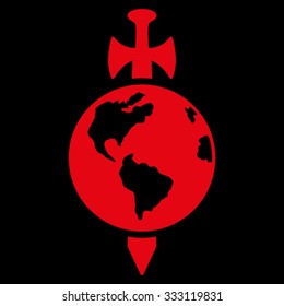 Earth Guard vector icon. Style is flat symbol, red color, rounded angles, black background.