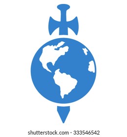 Earth Guard vector icon. Style is flat symbol, cobalt color, rounded angles, white background.