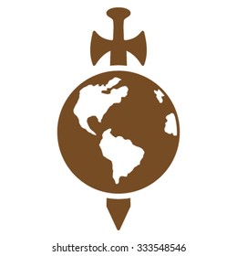 Earth Guard vector icon. Style is flat symbol, brown color, rounded angles, white background.