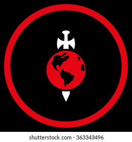 Earth Guard vector icon. Style is bicolor flat circled symbol, red and white colors, rounded angles, black background.