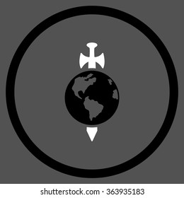 Earth Guard vector icon. Style is bicolor flat circled symbol, black and white colors, rounded angles, gray background.