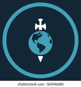 Earth Guard vector icon. Style is bicolor flat circled symbol, blue and white colors, rounded angles, dark blue background.