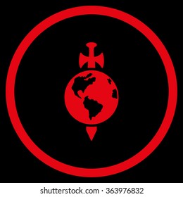 Earth Guard vector icon. Style is flat circled symbol, red color, rounded angles, black background.