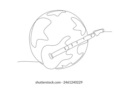 Earth and guitar.World music day one-line drawing