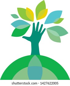 Earth hand concept- human hand with leaves