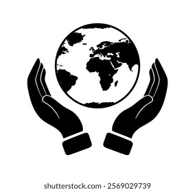 Earth in hand icon. Ecology icon. Silhouette style. Vector icon.