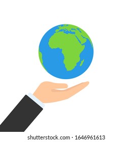 Earth in hand isolated sign symbol. 22 april vector illustraion