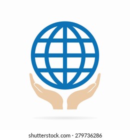 Earth in hand logo or icon
