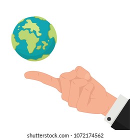 Earth and hand vector. free space for text. wallpaper. background. business hand.