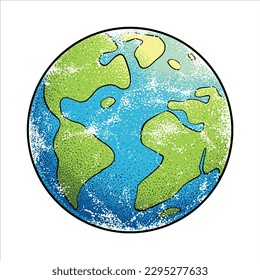 Earth Handdrawn and Colored with the Pointillism Technique