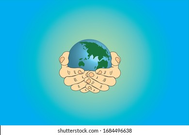 earth in hands. green planet on hand. save of earth. environment concept for background web or world guardian organization. Save the planet conception. 