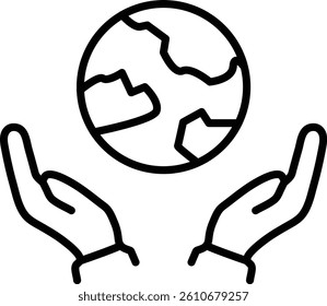 Earth with Hands Holding Vector Line Icon Design