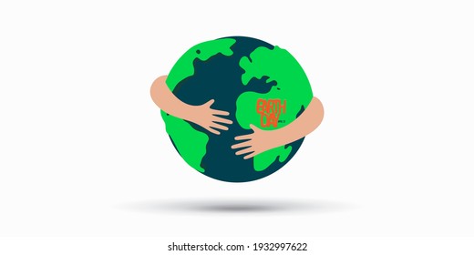 La Tierra con la ilustración vectorial de las manos abrazadas