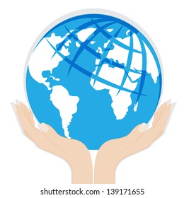 Earth in hands . Keep the peace on the planet. Vector illustration isolated on white background