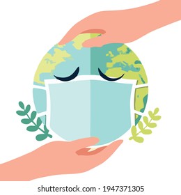Earth In Hands With Mask , Sad Earth Wearing Mask, Protection Of Earth New Normal Lifestyle To  Prevent The Spread Of The Coronavirus And Covid-19 Disease Vector
People Wearing Mask, 