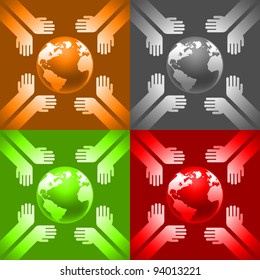 earth in hands on various backgrounds