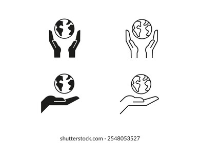 Earth in hands. Save planet icon. Earth day logo. Eco globe sign