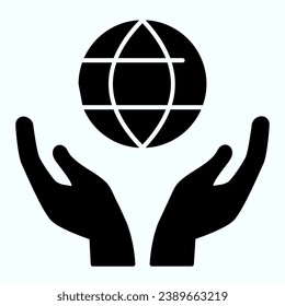 Earth in hands solid icon. Globe in two hands vector illustration isolated on white. Hands holding earth glyph style design, designed for web and app. Eps 10