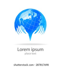 Earth in hands - template logo . The design concept of the sign.