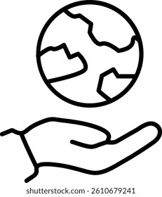 Earth and Hands Vector Line Icon Design