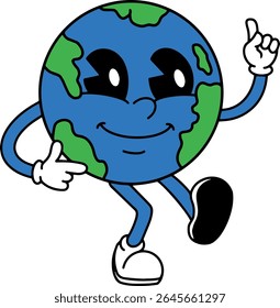 earth happy dance character vintage illustration vector color