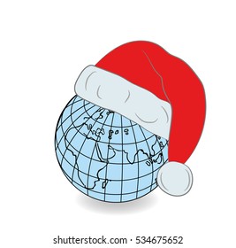 earth in a hat of Santa Claus. Merry christmas and a happy new year! vector illustration