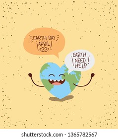 earth with heart shape character and speech bubble