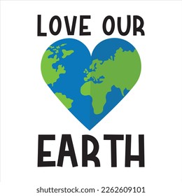 Erde in Herzform. Rettet unseren Planeten. Weltumwelttag oder Earth Day-Konzept. Vektorgrafik einzeln auf weißem Hintergrund