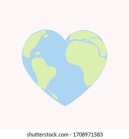 The Earth in heart shape vector isolated on light pink background 