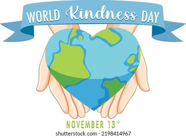 Earth in heart shape in world kindness day concept illustration