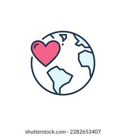 Icono de color o elemento de logotipo del concepto de vector de la Tierra y el Corazón