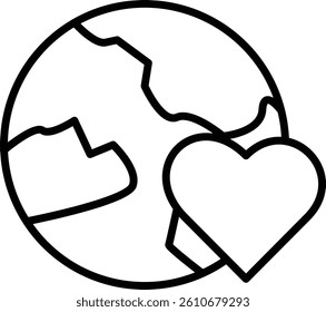 Earth with Heart Vector Line Icon Design