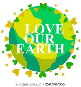 Earth with hearts. Love our planet. Concept for World Environment Day or Earth Day. Minimal flat doodle vector illustration isolated on white background for web banners campaigns card