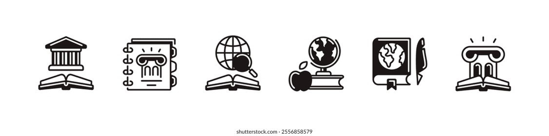 earth history icon set education globe planet earth journal learning read book line signs vector illustration for web and app