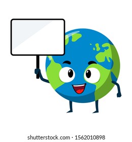 Earth Holding Blank Sign Mascot Character Illustration