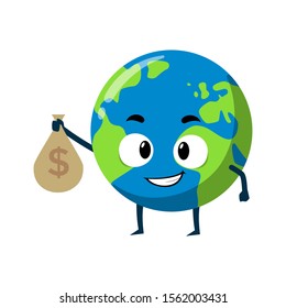 Earth holding money bag mascot character illustration