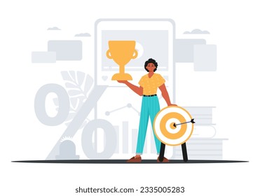 The Earth holds the achiever 's cup in his domesticate pull . achiever concept. Trendy style, Vector Illustration