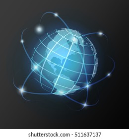 Earth hologram, world globe, hologram globe vector background. Vector illustration