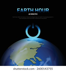 earth hour 2025. earth hour creative banner, poster, social media post, postcard, background, backdrop, template, greetings card, web banner design etc, NASA earth vector illustration. 60 Minutes.