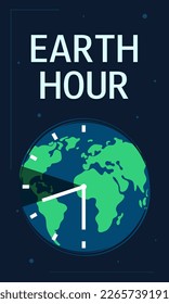 Earth Hour background. Save the Earth. Global holiday. Earth hour vertical banner. Abstract world map. Ecology concept. Vector Illustration.
