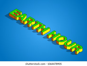Earth Hour banner, 22nd April, 3d lettering, letters in the form of islands with a shadow on the water, vector illustration graphic