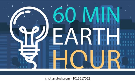 Earth Hour Banner With Lamp And Text. Ecology poster. Vector